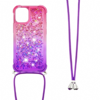 Coque iPhone 13 Mini Silicone Paillettes et Cordon