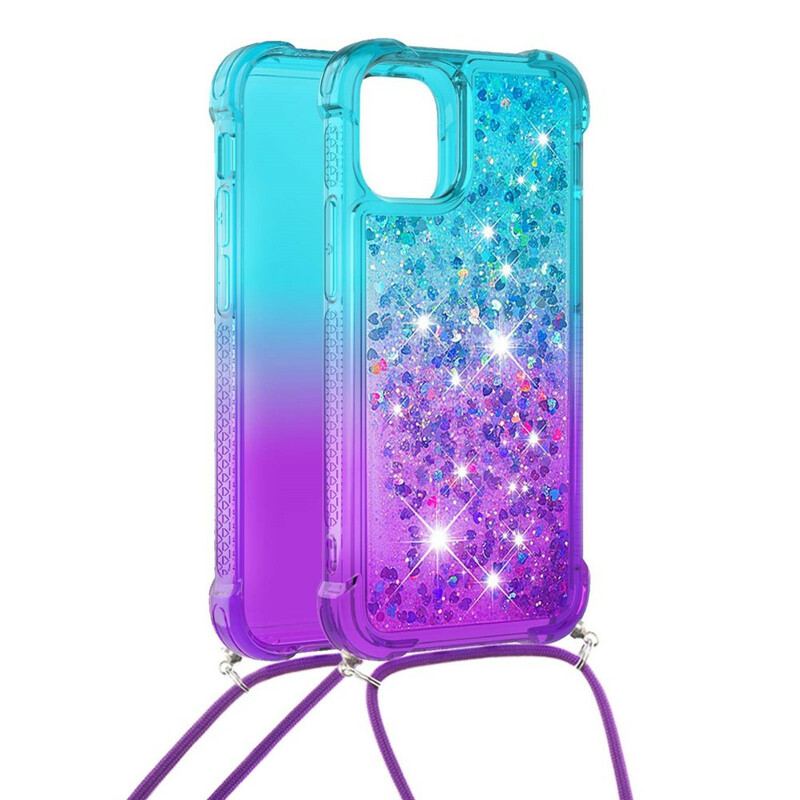 Coque iPhone 13 Mini Silicone Paillettes et Cordon