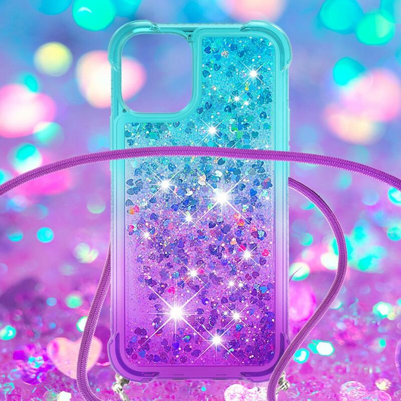 Coque iPhone 13 Mini Silicone Paillettes et Cordon