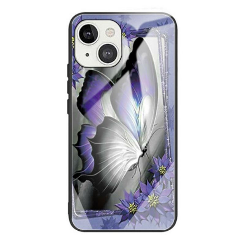 Coque iPhone 13 Mini Verre Trempé Papillon Violet