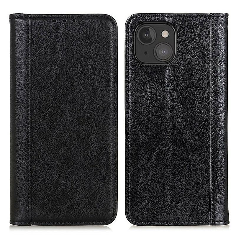 Flip Cover iPhone 13 Mini Cuir Litchi Fendu Élégance