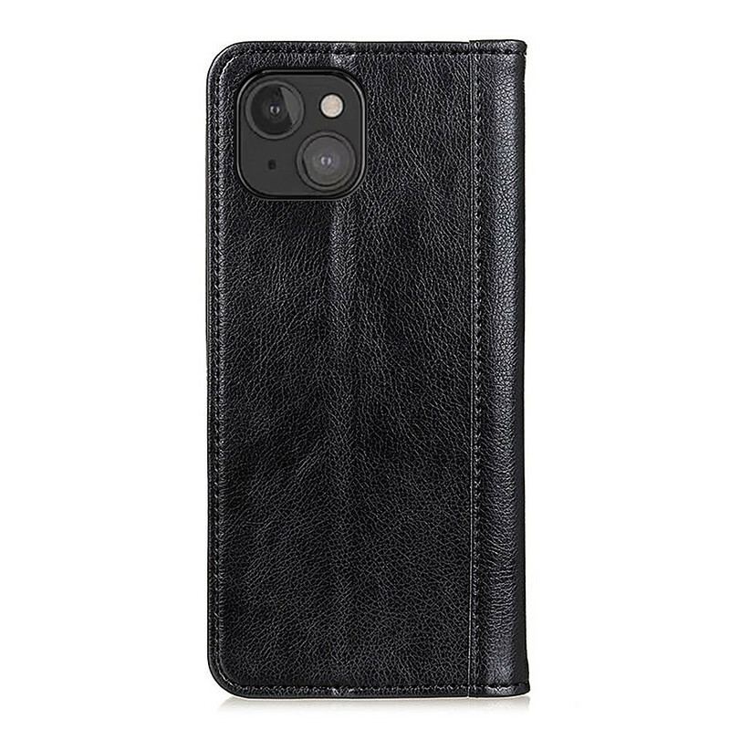 Flip Cover iPhone 13 Mini Cuir Litchi Fendu Élégance