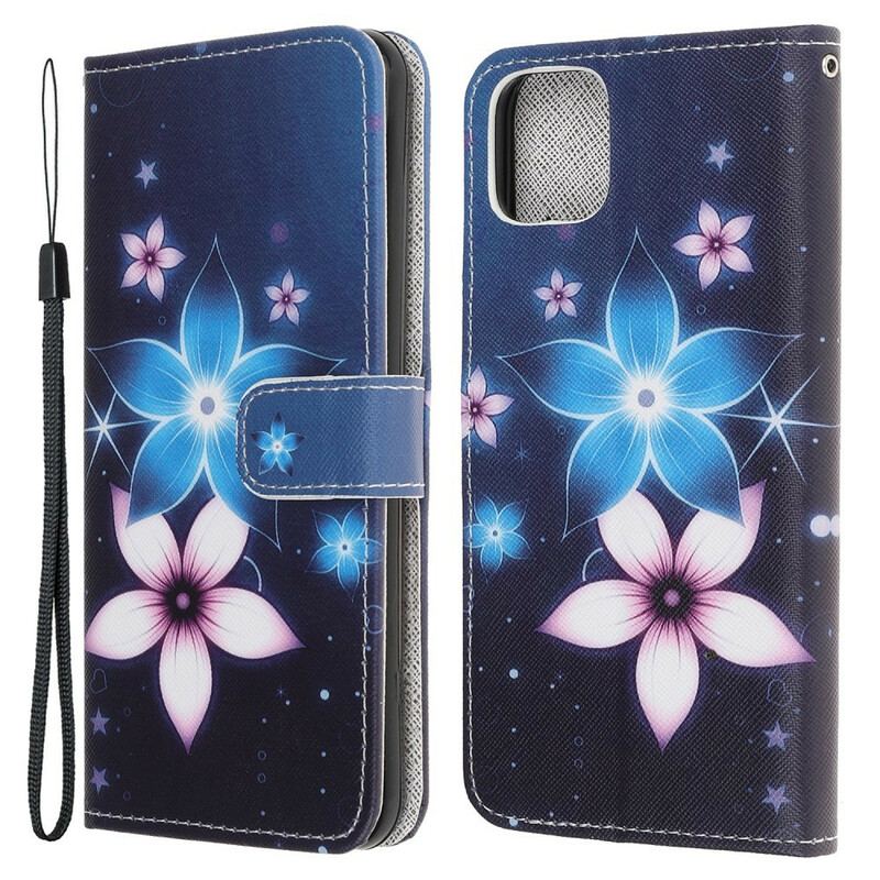 Housse iPhone 13 MIni Fleurs Lunaires à Lanière