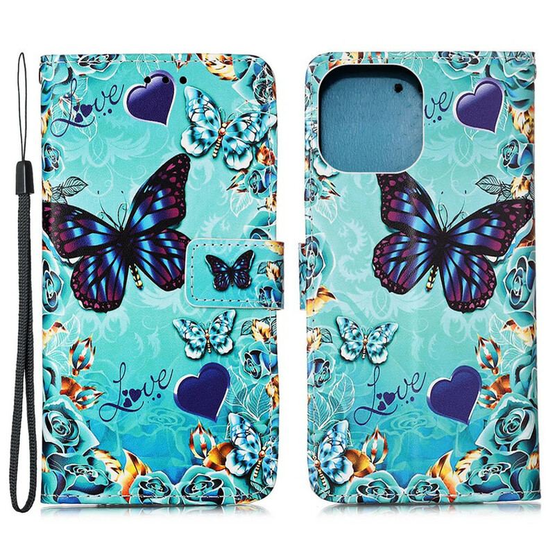 Housse iPhone 13 Mini Love Butterflies à Lanière