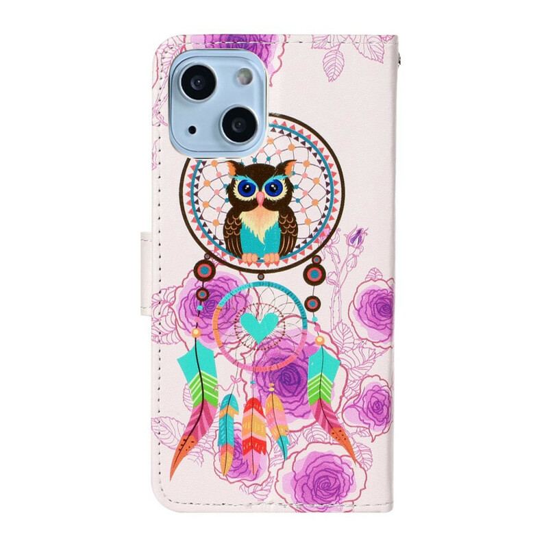 Housse iPhone 13 Mini Mandala Hibou à Lanière