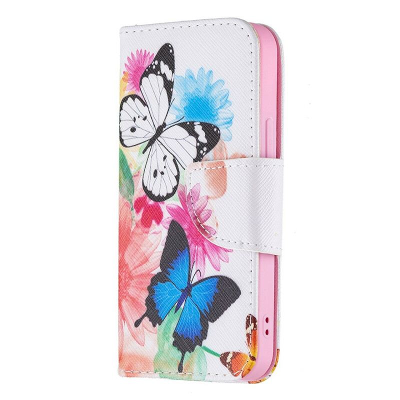 Housse iPhone 13 Mini Papillons et Fleurs Peints