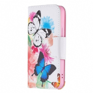 Housse iPhone 13 Mini Papillons et Fleurs Peints