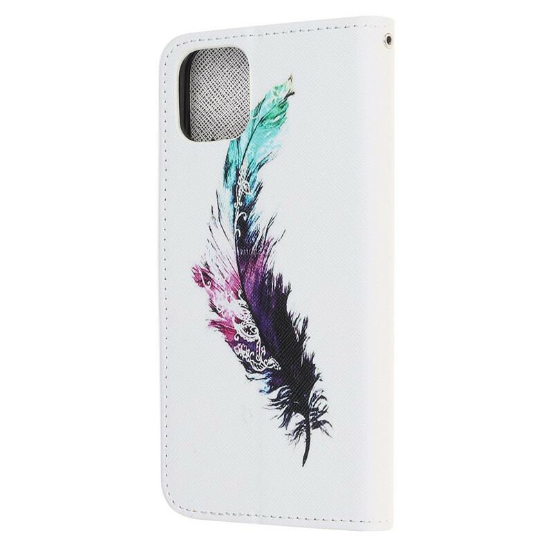 Housse iPhone 13 Mini Plume à Lanière