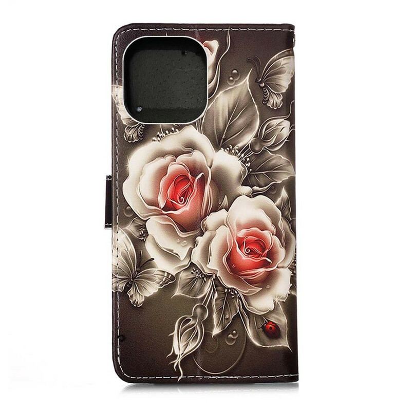 Housse iPhone 13 Mini Roses Dorées