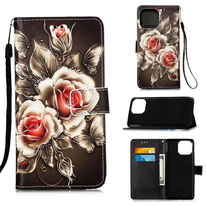 Housse iPhone 13 Mini Roses Dorées