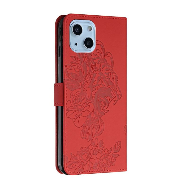 Housse iPhone 13 Mini Tigre Baroque à Lanière