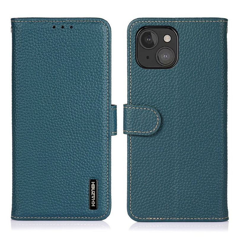 Housse iPhone 13 Mini Véritable Cuir Litchi KHAZNEH