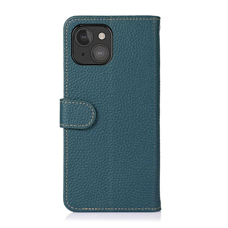 Housse iPhone 13 Mini Véritable Cuir Litchi KHAZNEH