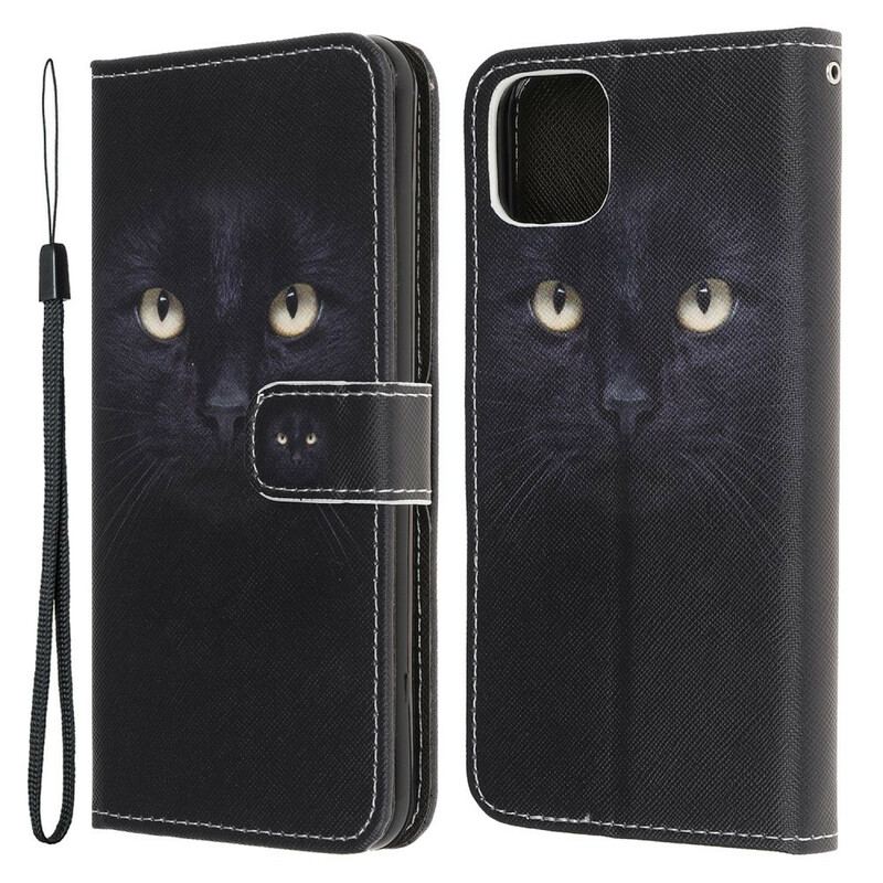 Housse iPhone 13 Mini Yeux de Chat Noir à Lanière