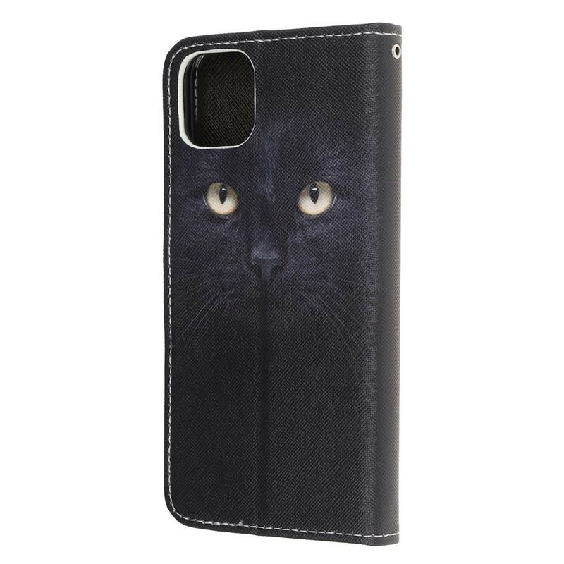 Housse iPhone 13 Mini Yeux de Chat Noir à Lanière