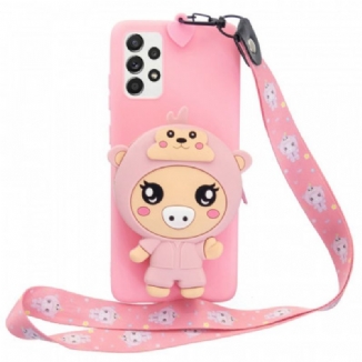 Coque Samsung Galaxy A33 5G Cochon 3D avec lanière Mousqueton