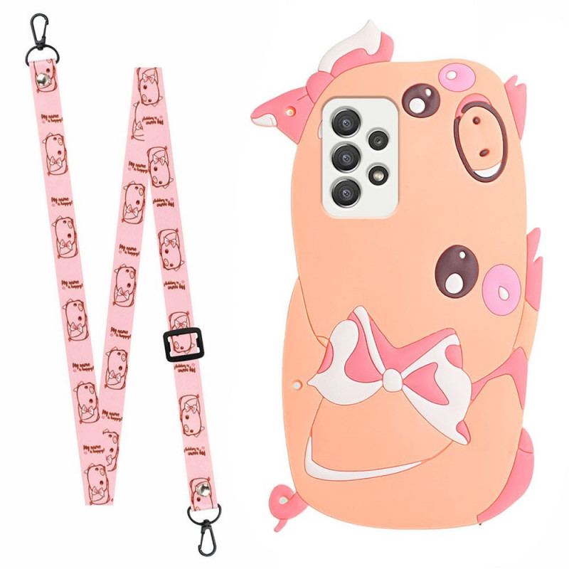 Coque Samsung Galaxy A33 5G Cochon 3D à Lanière