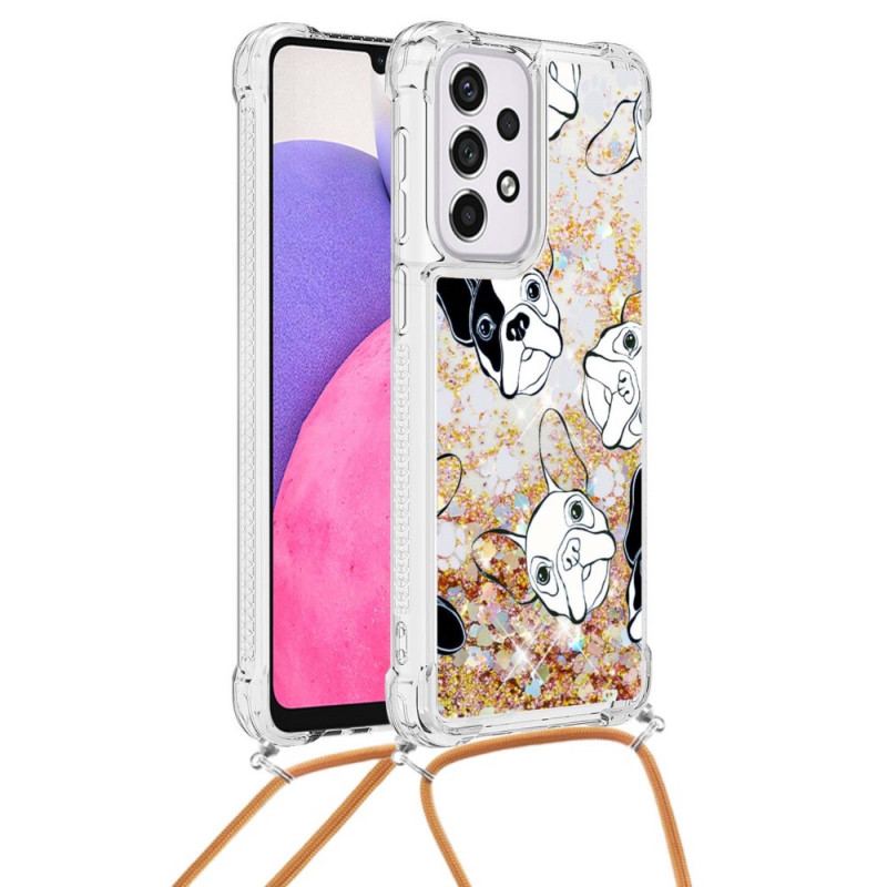 Coque Samsung Galaxy A33 5G à Cordon Paillettes Chiens