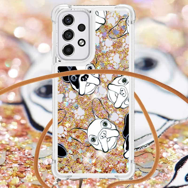 Coque Samsung Galaxy A33 5G à Cordon Paillettes Chiens