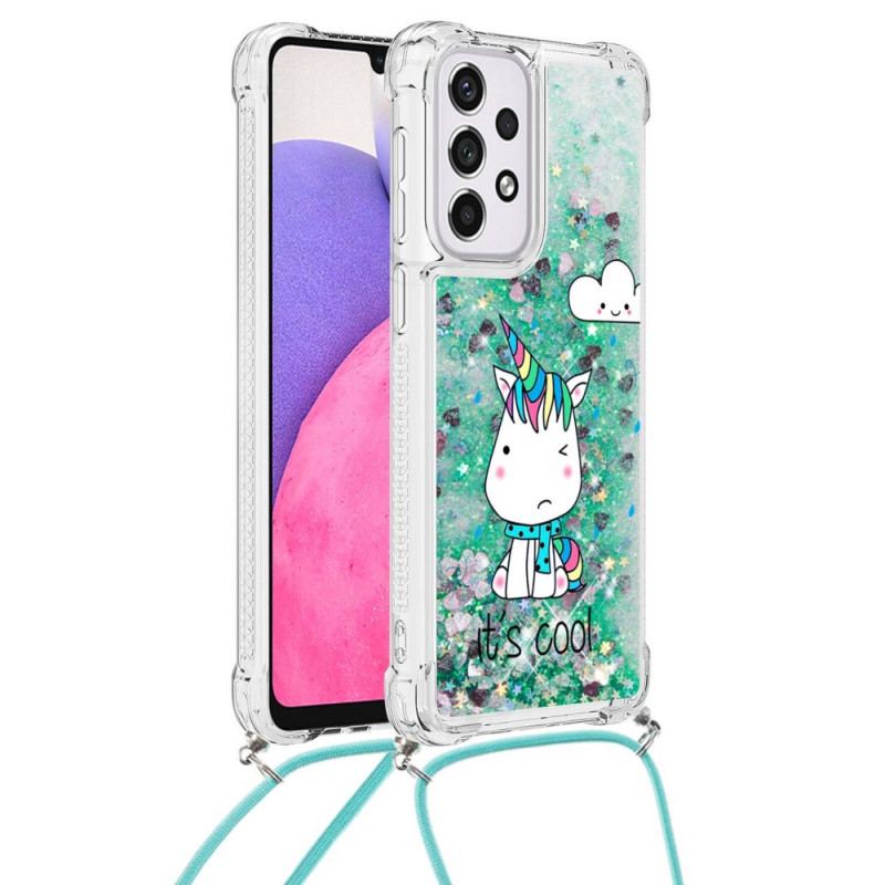 Coque Samsung Galaxy A33 5G à Cordon Paillettes Licorne