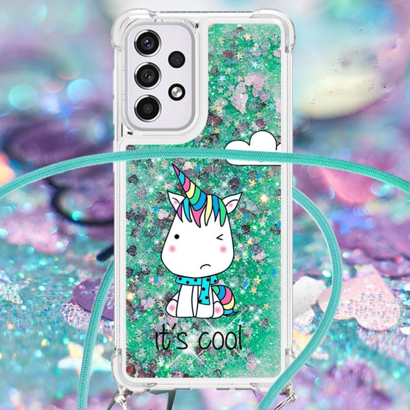 Coque Samsung Galaxy A33 5G à Cordon Paillettes Licorne