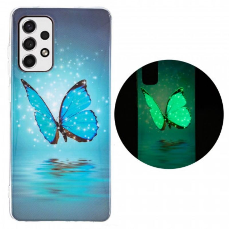 Coque Samsung Galaxy A33 5G Papillon Bleu Fluorescente