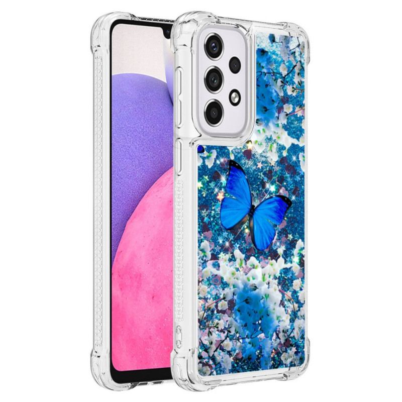 Coque Samsung Galaxy A33 5G Papillons Bleus Paillettes