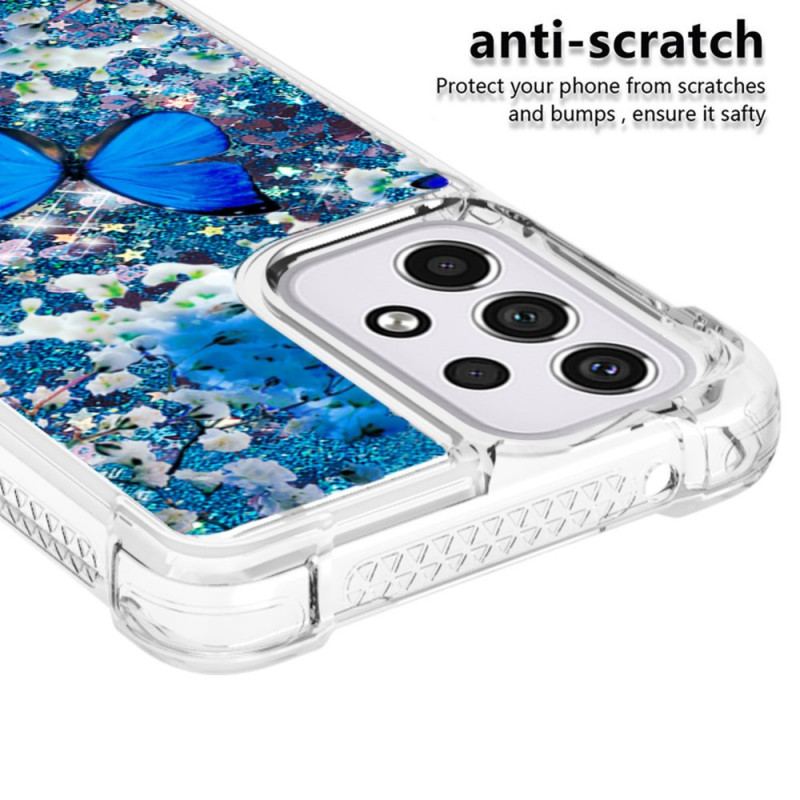 Coque Samsung Galaxy A33 5G Papillons Bleus Paillettes