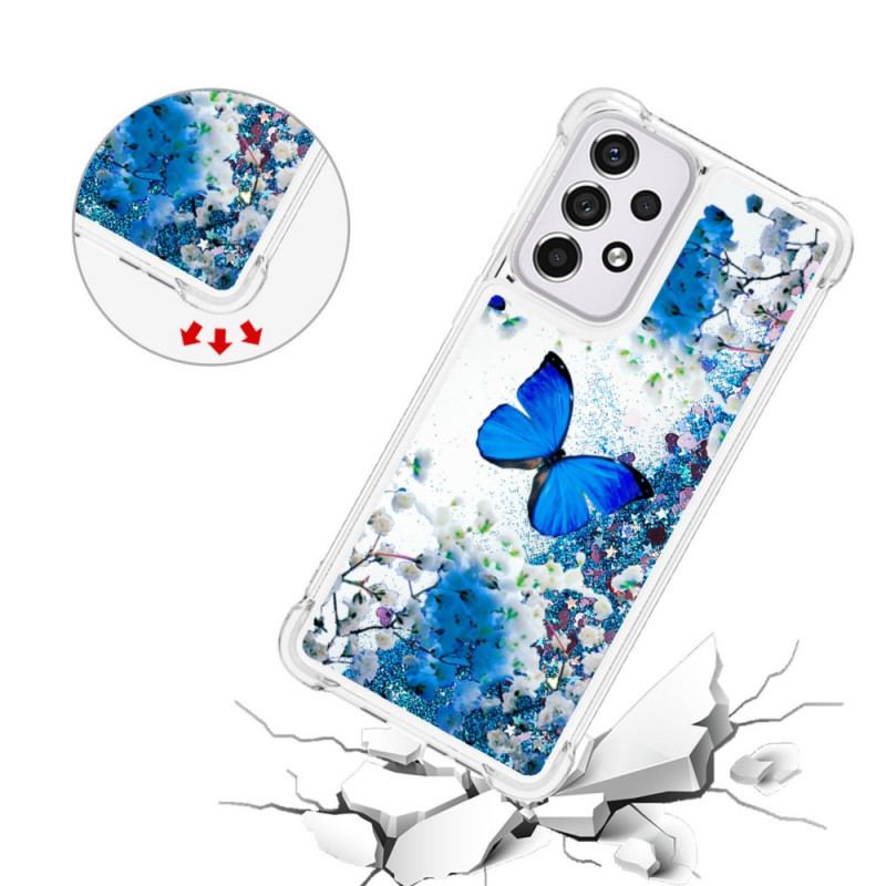 Coque Samsung Galaxy A33 5G Papillons Bleus Paillettes