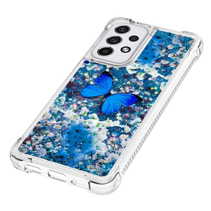 Coque Samsung Galaxy A33 5G Papillons Bleus Paillettes