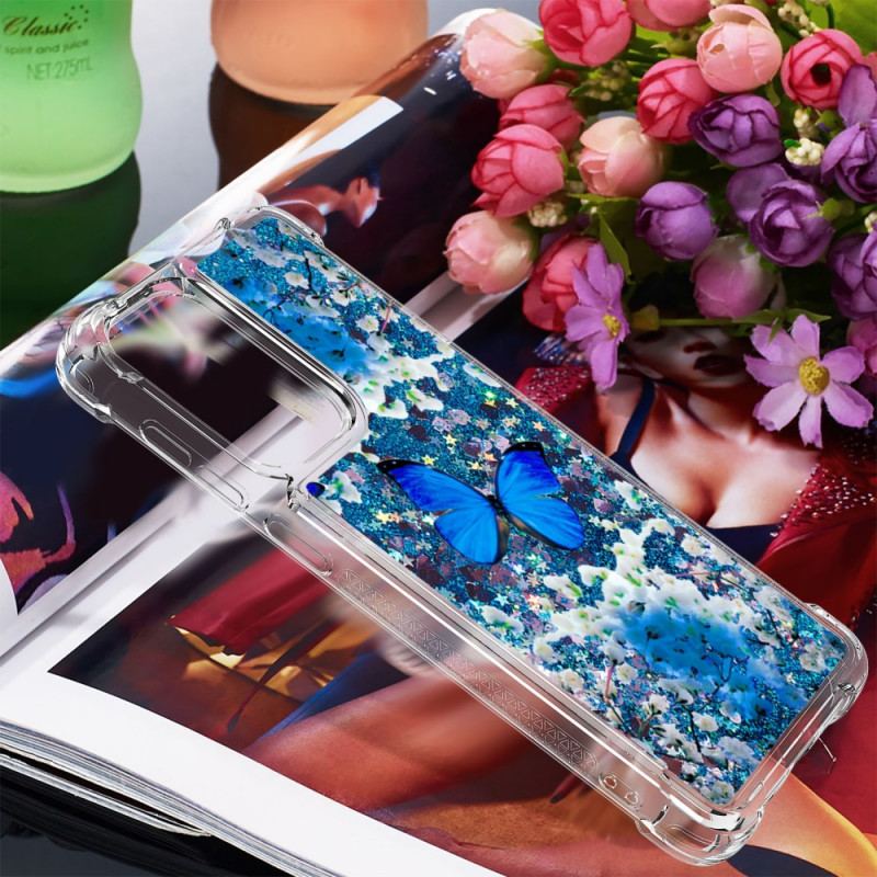 Coque Samsung Galaxy A33 5G Papillons Bleus Paillettes