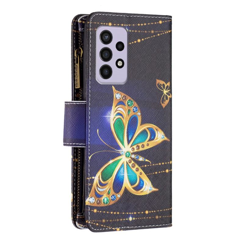 Housse Samsung Galaxy A33 5G Poche Zippée Papillon Royal