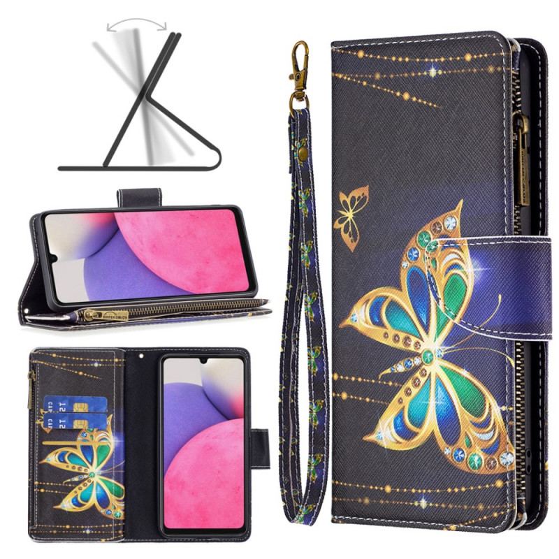 Housse Samsung Galaxy A33 5G Poche Zippée Papillon Royal