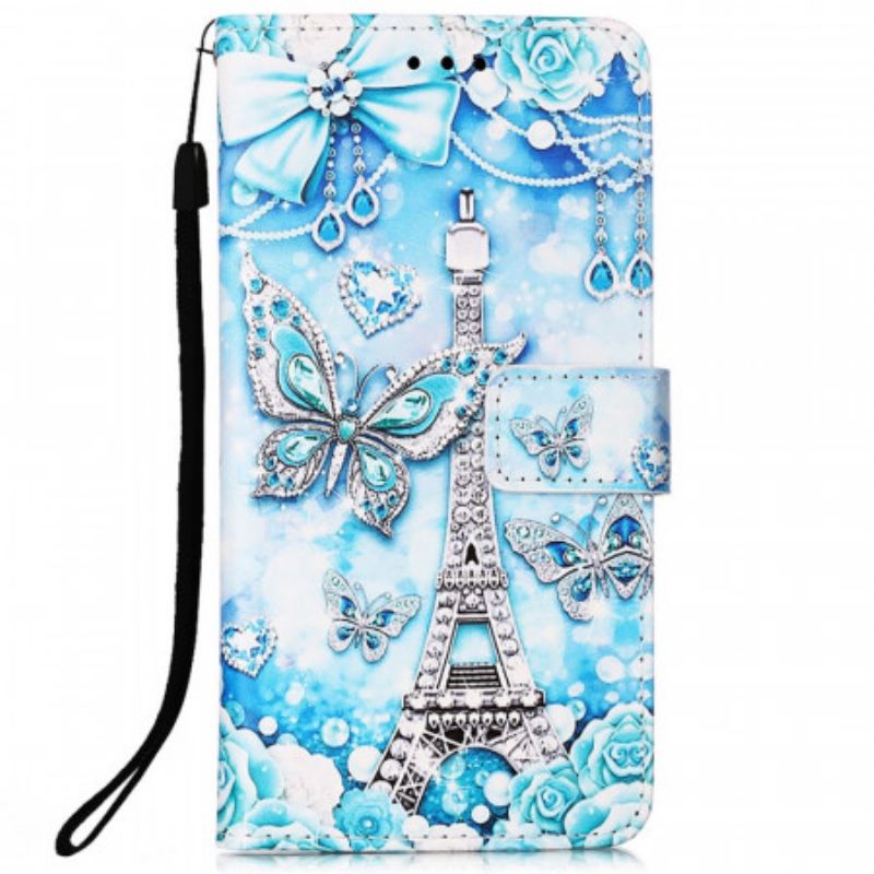 Housse Samsung Galaxy A33 5G Tour Eiffel Papillons à Lanière