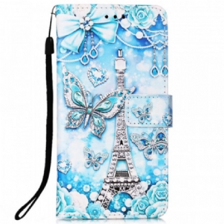 Housse Samsung Galaxy A33 5G Tour Eiffel Papillons à Lanière