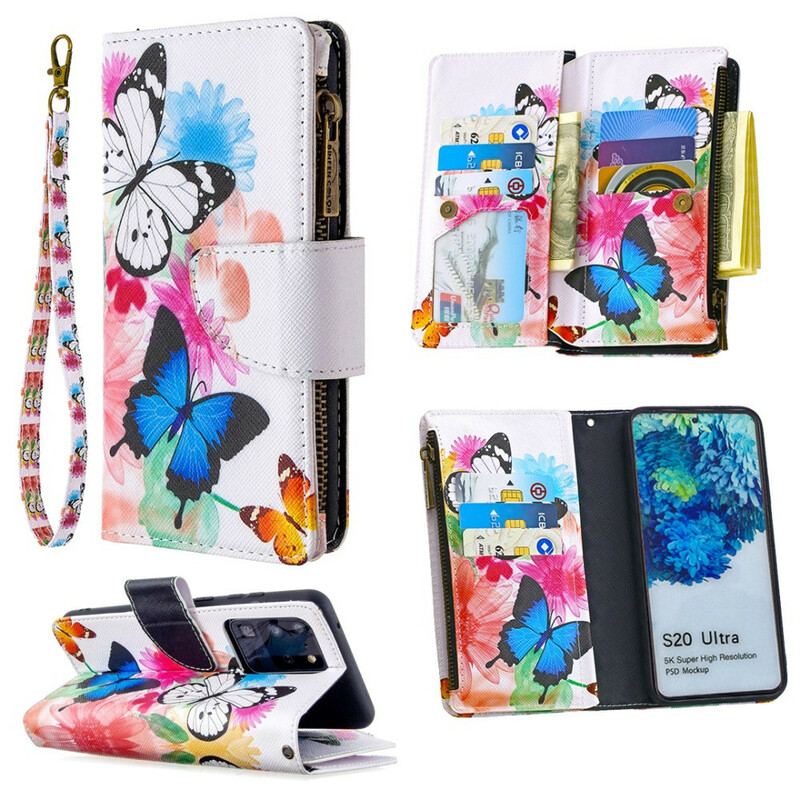 Housse Samsung Galaxy S20 Ultra Poche Zippée Papillons