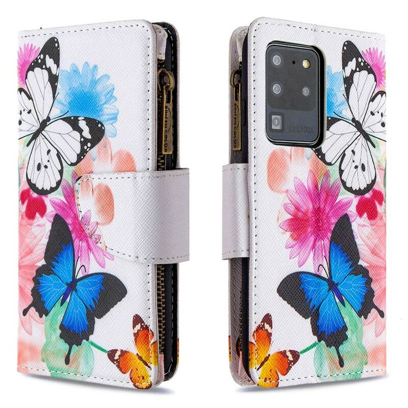 Housse Samsung Galaxy S20 Ultra Poche Zippée Papillons