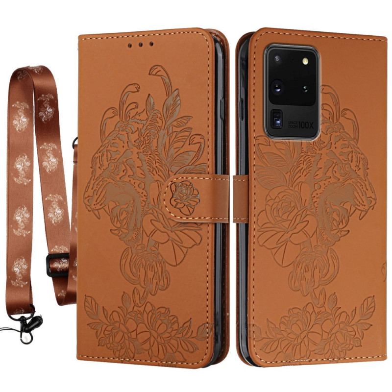 Housse Samsung Galaxy S20 Ultra Tigre Baroque à Lanière