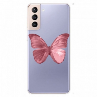 Coque Samsung Galaxy S22 5G Flexible Papillon Rose