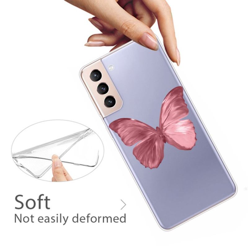 Coque Samsung Galaxy S22 5G Flexible Papillon Rose