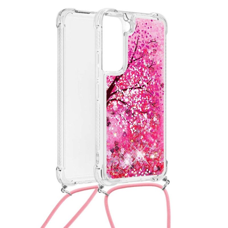 Coque Samsung Galaxy S22 5G Paillettes avec Cordon