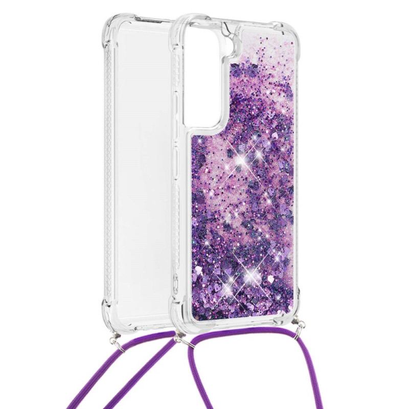 Coque Samsung Galaxy S22 5G Paillettes Design avec Cordon