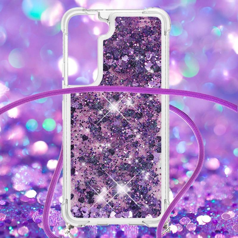 Coque Samsung Galaxy S22 5G Paillettes Design avec Cordon