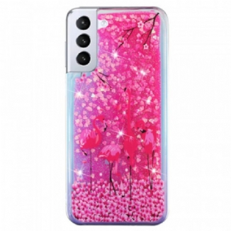 Coque Samsung Galaxy S22 5G Paillettes Flamants Roses