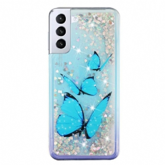 Coque Samsung Galaxy S22 5G Paillettes Papillons