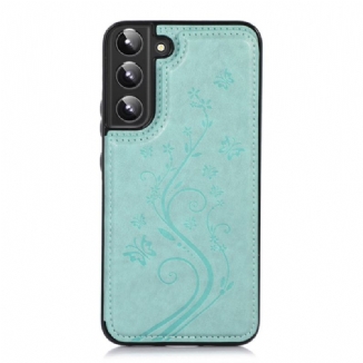 Coque Samsung Galaxy S22 5G Simili Cuir Porte-Cartes Support Fleurs