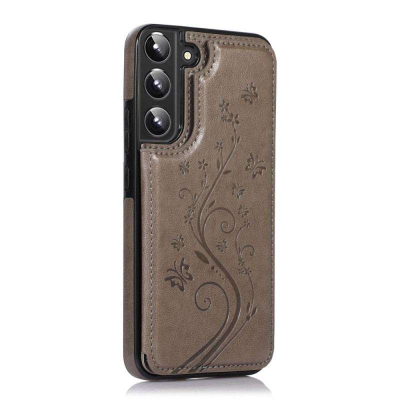 Coque Samsung Galaxy S22 5G Simili Cuir Porte-Cartes Support Fleurs