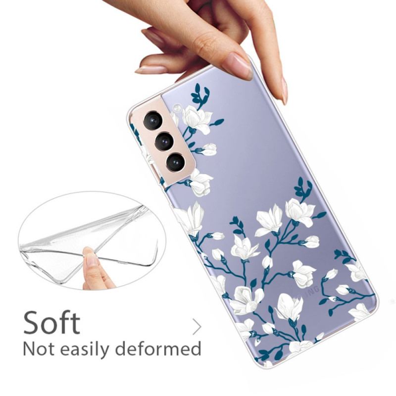 Coque Samsung Galaxy S22 5G Transparente Fleurs Blanches