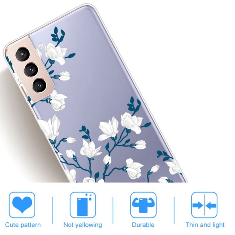 Coque Samsung Galaxy S22 5G Transparente Fleurs Blanches