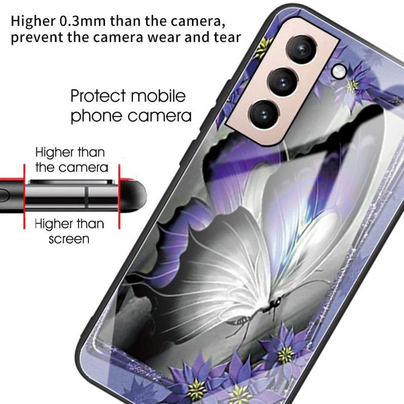 Coque Samsung Galaxy S22 5G Verre Trempé Papillon Violet